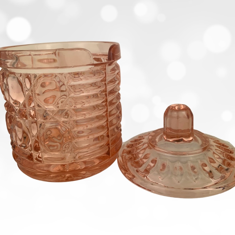 Vintage Warm Rose Pink Windsor Depression Glass Sugar Jam Dish with Lid 5”x6.5”